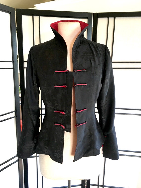 Vintage Red Silk Chinese Jacket Reversible Black S