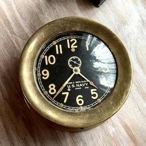 Vintage 40s Brass Navy Deck Clock WW2 Mark 1 Deck Clock