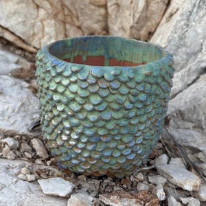 Handcrafted Textured Ceramic Planter - Large Scale Pattern Succulent Pot, Rustic Unglazed Terracotta Interior