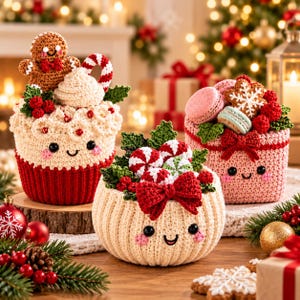 Häkelblumentopf-Musterpaket, Weihnachtsbaum, Weihnachtsstern, Rentier-Dekoration (PDF-Muster)