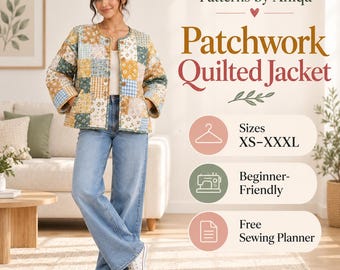 Nähschnittmuster für die gesteppte Jacke „Mia“ | Patchwork-Damenmantel | Jacke für Anfänger | Größen XS–XXXL | Formate A4, US Letter + A0 | Sofort-Download