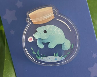 Baby manatee bottle - small clear acrylic pin