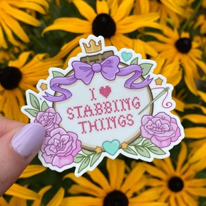 I Heart Stabbing Things - Cross Stitch Waterproof Vinyl Sticker