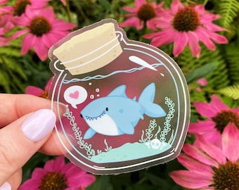 Shark in a Bottle - Clear Die Cut Vinyl Sticker