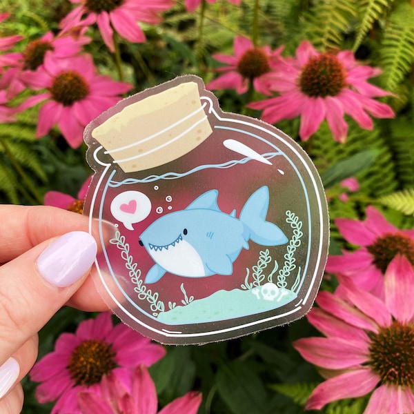 Shark in a Bottle - Clear Die Cut Vinyl Sticker