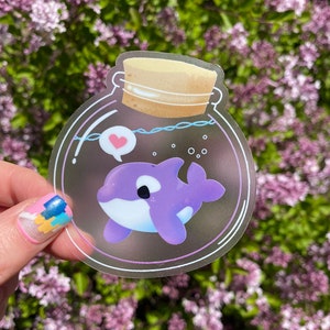 Orca in a bottle - clear vinyl sticker