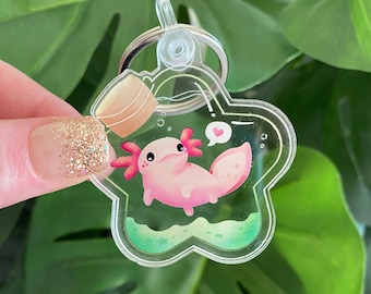 Baby pink Axolotl in a bottle - clear acrylic keychain