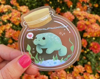 Manatee in a bottle - clear waterproof vinyl sticker