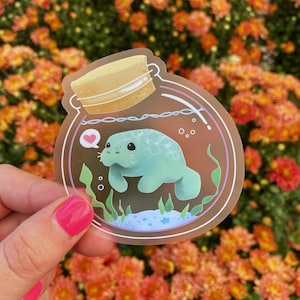 Manatee in a bottle - clear waterproof vinyl sticker