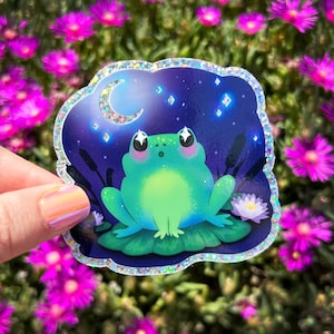 Froggy Starry Night - Glitter waterproof vinyl die cut sticker