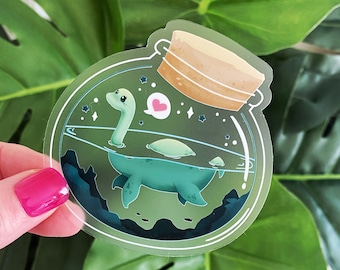 Nessie in a bottle - clear waterproof vinyl sticker