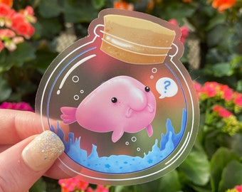 Confused Blob fish in a bottle - clear acrylic waterproof sticker