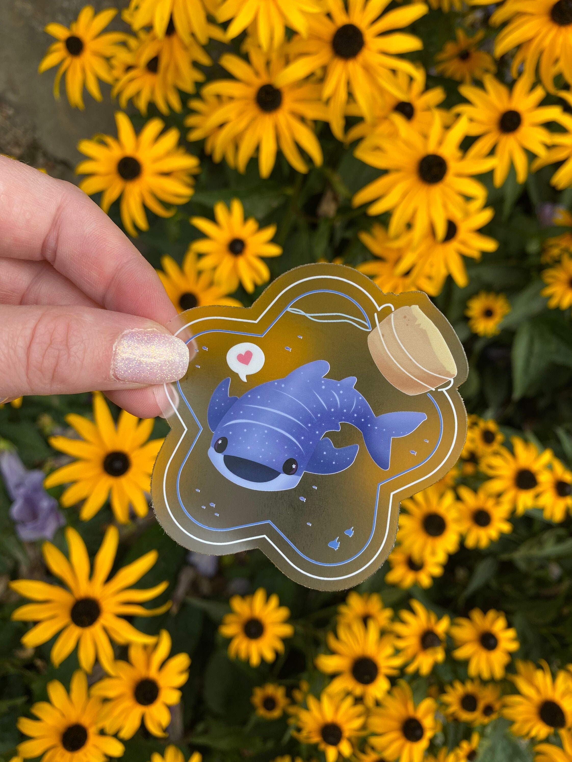 Baby Whaleshark in a bottle - clear waterproof vinyl sticker
