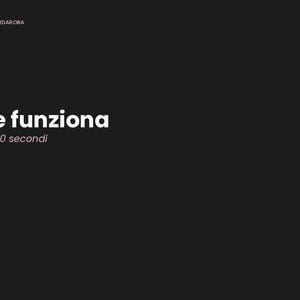 Puede incluir: Una pantalla gráfica negra con el texto blanco MENTEINORDINE - GUARDAROBA en la parte superior. Debajo, el texto blanco dice Come funziona, seguido por el texto blanco más pequeño e itálico in meno di 30 secondi centrado en el fondo oscuro.