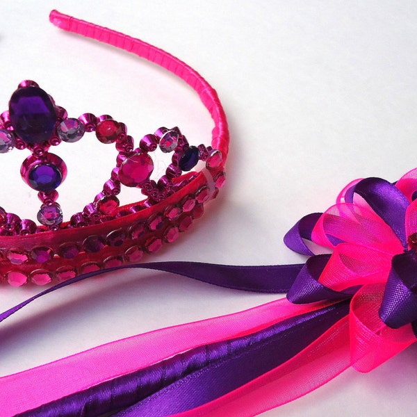Rapunzel Aurora Inspired wand and tiara set for bridal shower, birthday, party favor, beauty pageant, playtime, dress up, goody bag