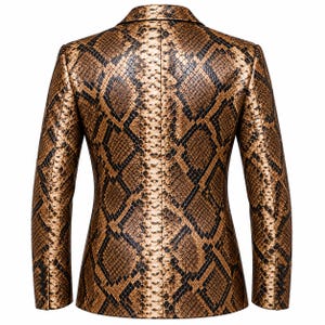 Men's Snakeskin Leather Blazer, Exotic Print Leather Jacket, Brown Python Style Suit Jacket, Luxury Formal Coat