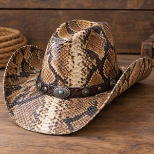 Genuine Python Leather Cowboy Hat, Western Snake Skin Hat, Vintage Rodeo Hat, Handmade Cowgirl & Cowboy Hat