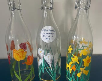 Vintage Lillian Vernon 1995 Floral Swing Top Bottles-Collectible Home Decor set of 3