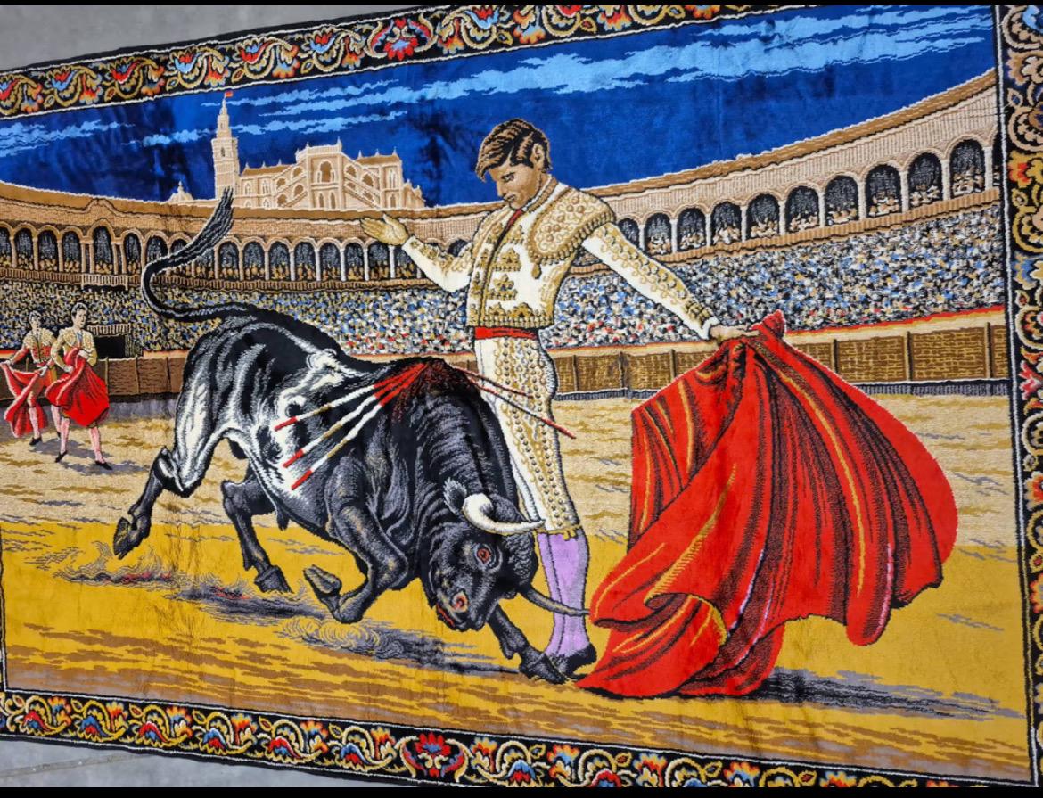 メキシコ製　ヴィンテージ　手書き　絵画　アート　ベルベット　闘牛 Bullfight rug - Etsy 日本