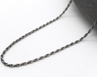 Oxidized 925 Sterling Silver Rope Chain Necklace, Vintage Twisted Silver Chain, Custom Length, Unisex Gift