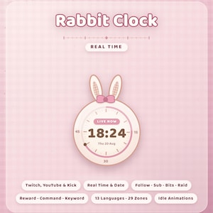 Rabbit Clock Widget ⟢ Alerts för follow, sub, bits, raid och channel points / Anpassningsbar | Twitch, Kick, YouTube • StreamElements