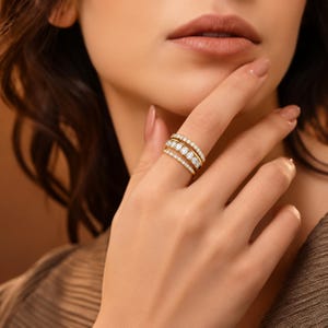 Gold Tone Cubic Zirconia Stacking Rings Set, Classic Wedding Jewelry