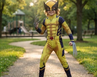 Wolverine Kids Costume Mutant Hero Bodysuit with Mask Halloween Cosplay Carnival Party Fancy Dress Outfit Gift Set for Boys Girls