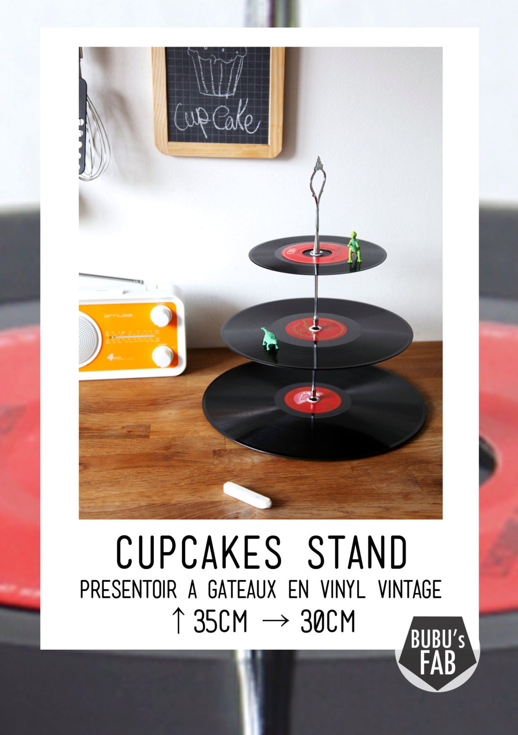 Présentoir à Gâteaux, Cupcake Stand - Disque Vinyl Vintage -