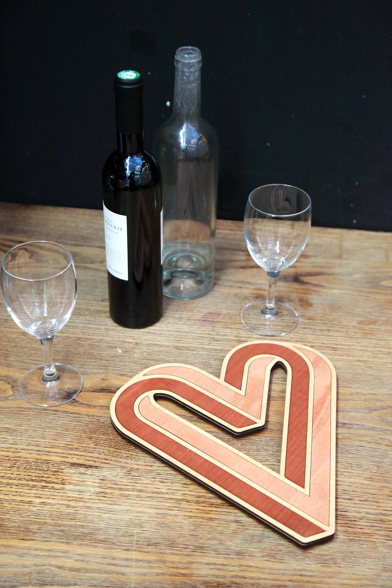 Dessous de Plat en Bois - Coeur Penrose Découpe Laser Cut