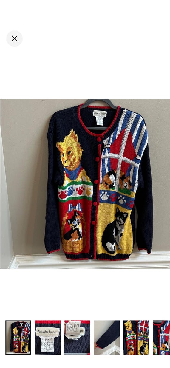 Vintage 90s Cat Patchwork Cardigan Sweater: Handcraft… - Gem