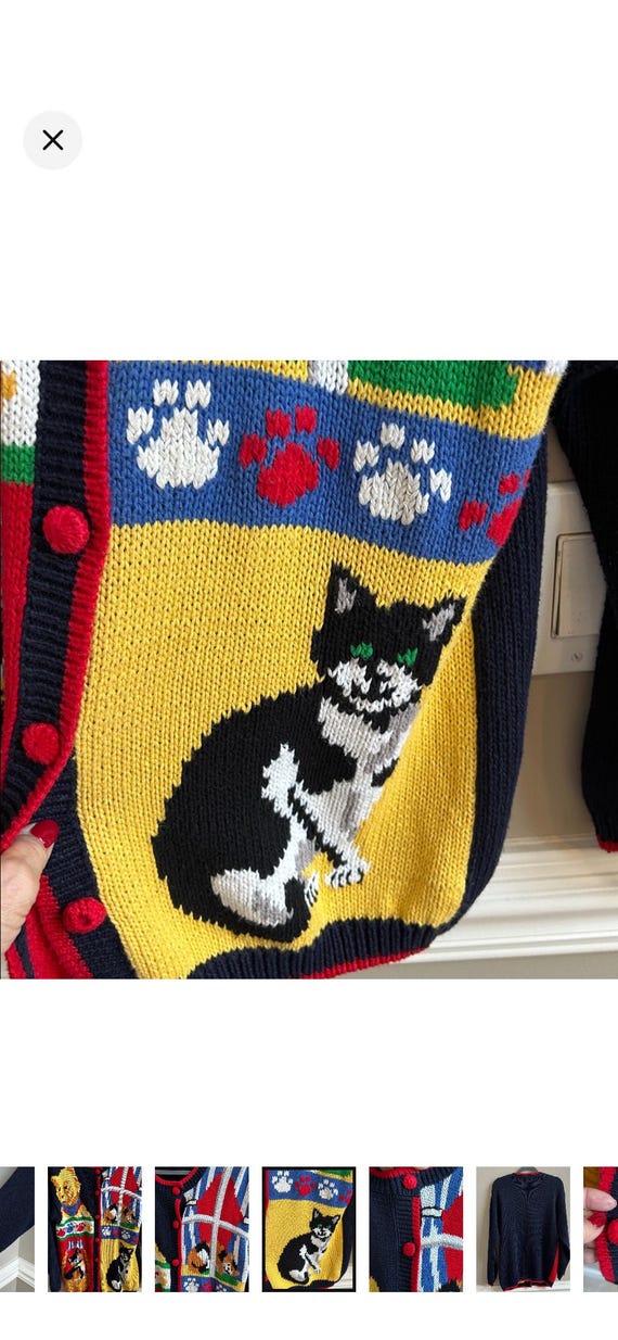 Vintage 90s Cat Patchwork Cardigan Sweater: Handcraft… - Gem