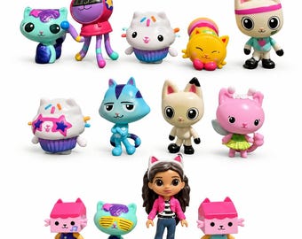 13pcs/set Gabby Dollhouse Mercat Cartoon for Capsule Doll Machine Smiling Car Hug Gaby Dolls action Figure Toy Kids Xmas Gifts