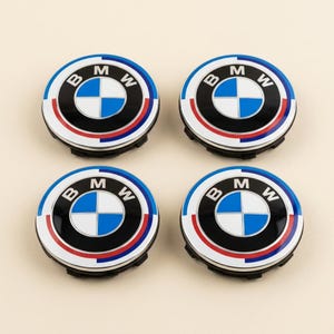 BMW 50th Anniversary M Center Caps | Gloss Black 3D Logo (56mm/68mm)