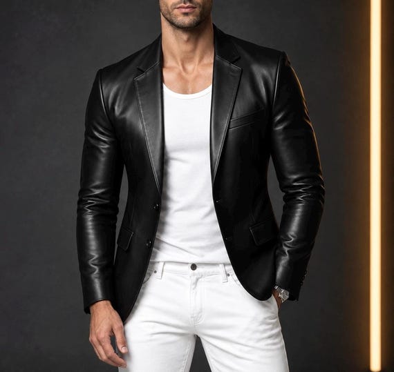 Men’s Black Leather Blazer | Handmade Slim Fit Sheepskin Leather Jacket | Tailored Sport Formal Coat
