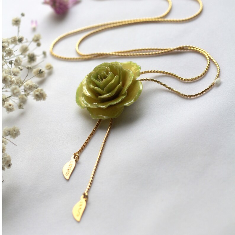 Necklaces for women Green necklace Green pendant long necklace for her Rose Necklace Rose pendant Real flower necklace Real flower jewelry