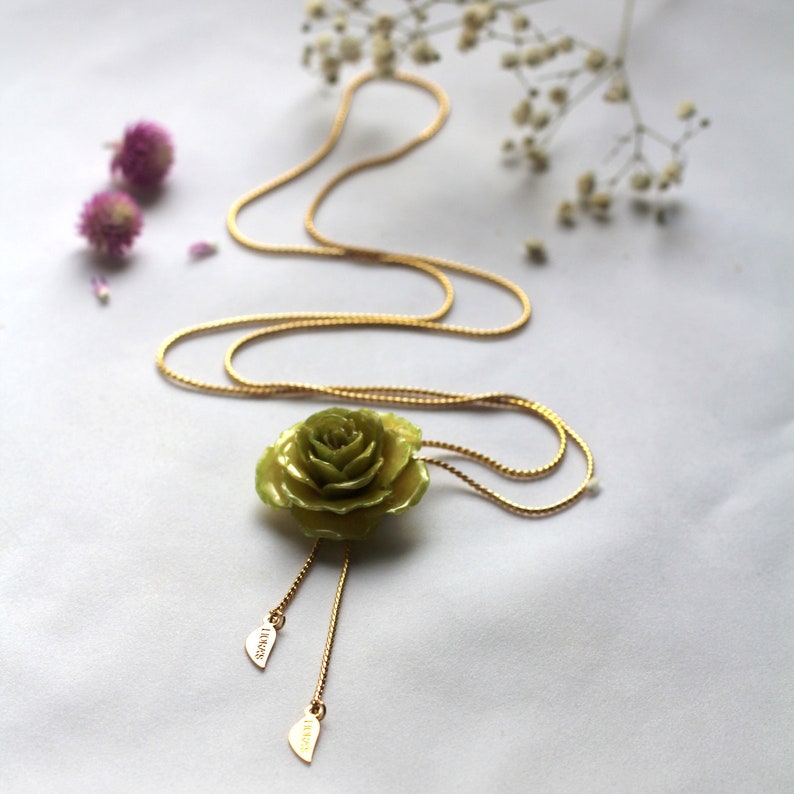 Necklaces for women Green necklace Green pendant long necklace for her Rose Necklace Rose pendant Real flower necklace Real flower jewelry
