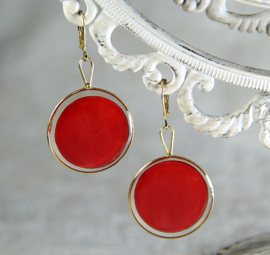 Red Earrings and Necklace Round Necklace and Earrings Red Etsy