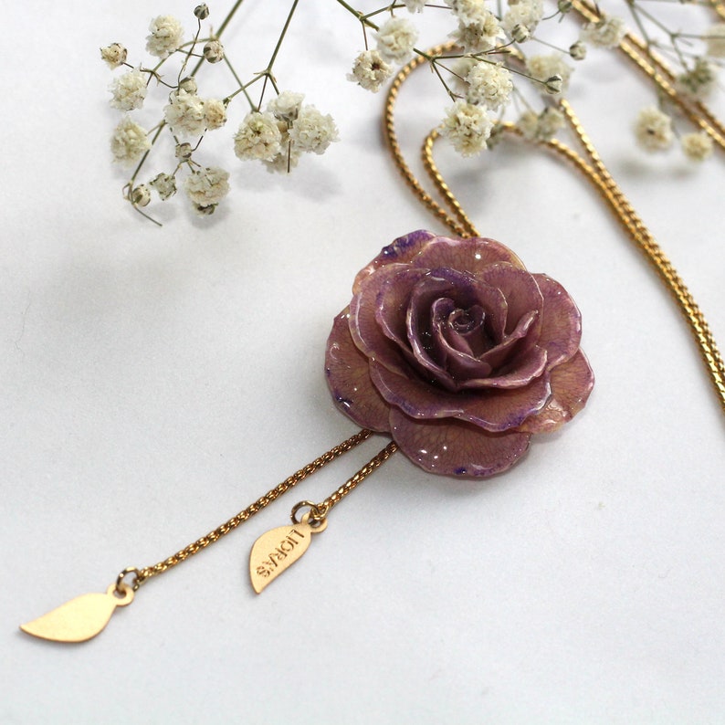 Necklaces for women Green necklace Green pendant long necklace for her Rose Necklace Rose pendant Real flower necklace Real flower jewelry