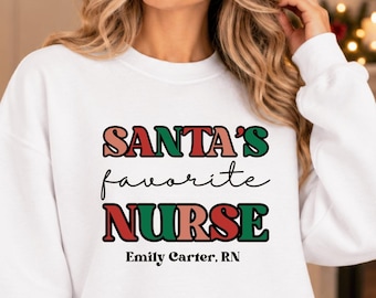 Sudadera navideña "La enfermera favorita de Santa", regalo médico navideño, ropa festiva para enfermeras.