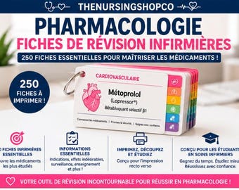 Deck complet de cartes flash de pharmacologie pour l'école infirmière