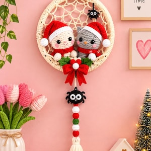 Christmas Cat Crochet Pattern, Amigurumi Wreath Basket PDF, Holiday Home Decor, Cute Xmas Wall Hanging, Kitty Animal Crochet Gift Idea