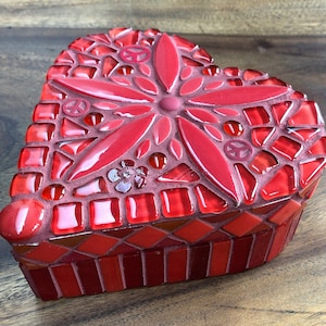 Red glass mosaic heart shaped box