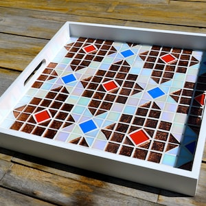 Serving tray glass mosaics on white wood