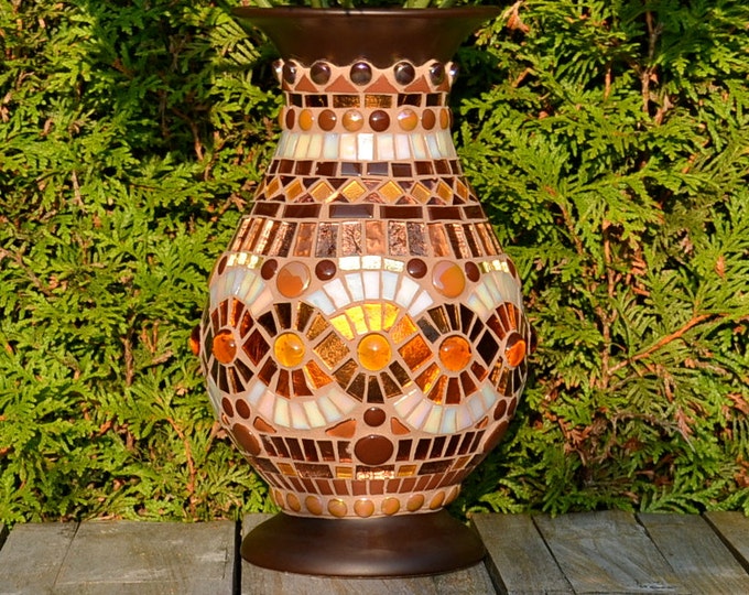 Brown and Gold Mosaic Vase Ceramic and Glass Etsy