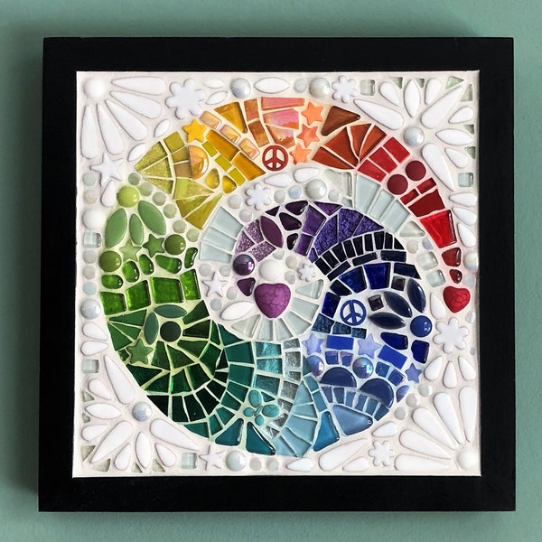 Framed rainbow koru or swirl mosaic