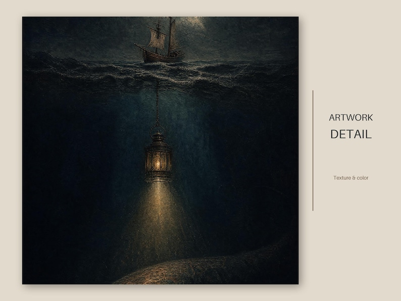 The Lantern Below, Dark Nautical Printable Wall Art, Gothic Ocean Digital Download listing image 7 of 7