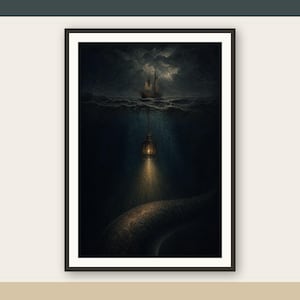 The Lantern Below, Dark Nautical Printable Wall Art, Gothic Ocean Digital Download listing image 1 of 7