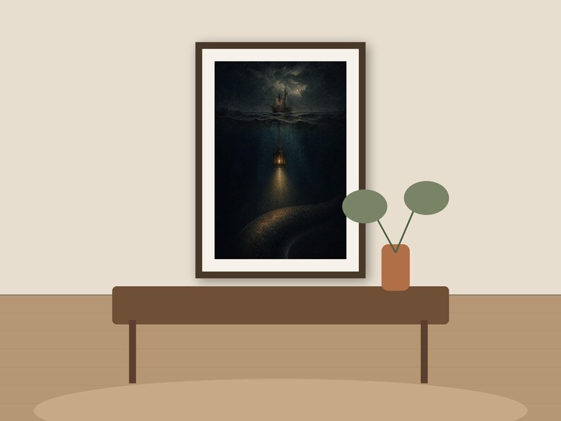 The Lantern Below, Dark Nautical Printable Wall Art, Gothic Ocean Digital Download listing image 2 of 7