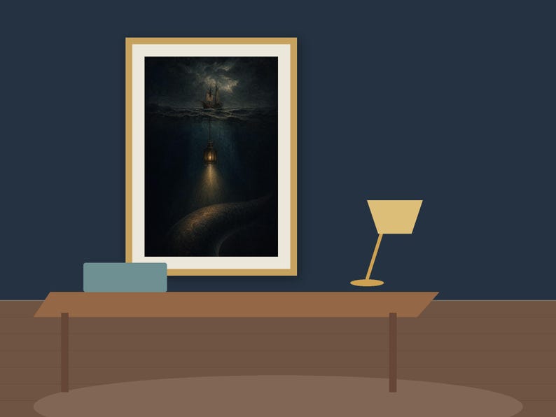 The Lantern Below, Dark Nautical Printable Wall Art, Gothic Ocean Digital Download listing image 3 of 7