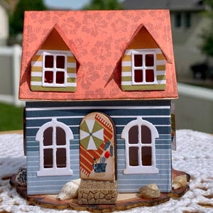 Strand Minihaus, Strandhaus, Strandputzhaus, Sommer Papierhaus, kleines Haus, Sommer Tier Tablett Dekor, Kantenhocker, Strandkorb